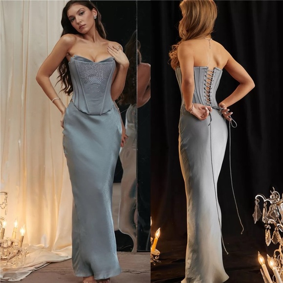 House‎ of CB Nastassia Cool Blue Embellished Satin corset NWOT size S - Picture 17 of 17